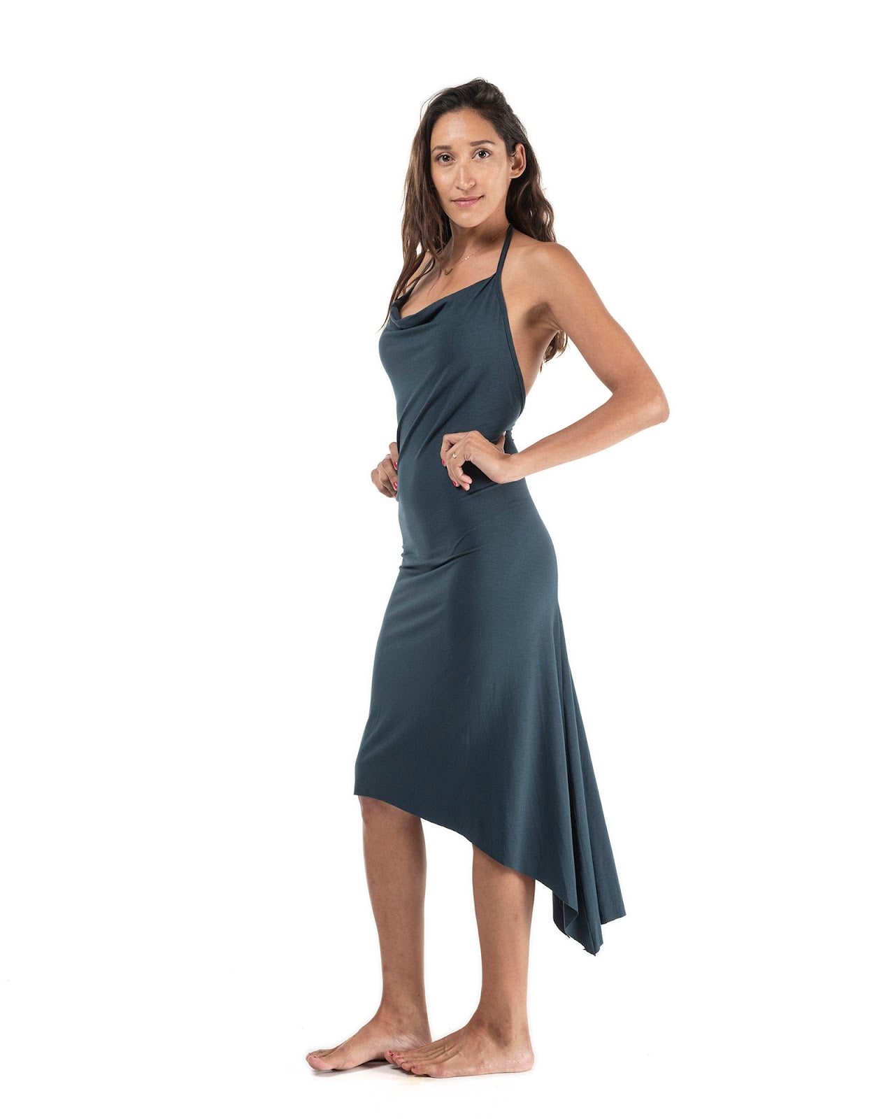 Cowl Neck Tulip Hem Dress