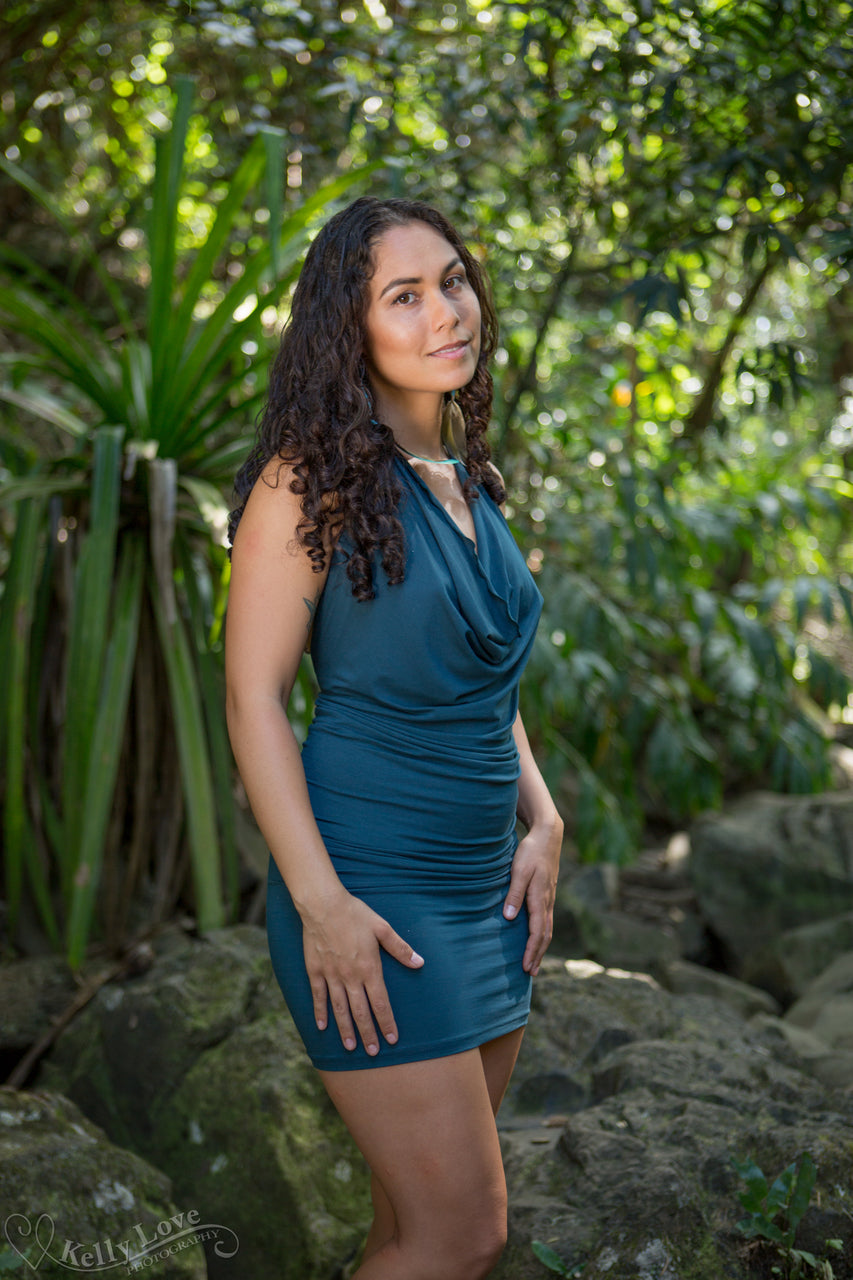 Halter Cowl Neck Rayon Lotus Dress