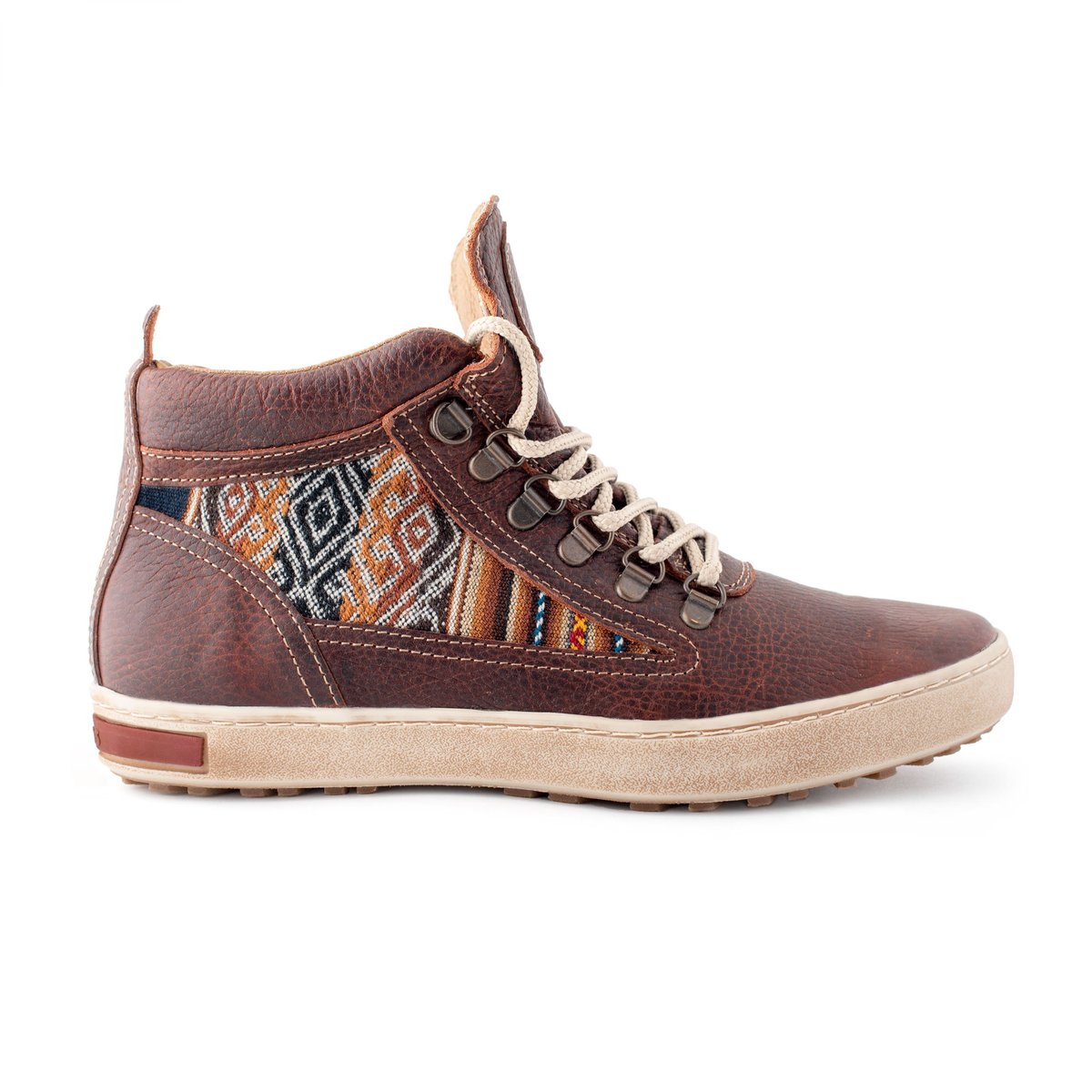 Peruvian Fabric Leather Lace Up Camping Boot - Brown