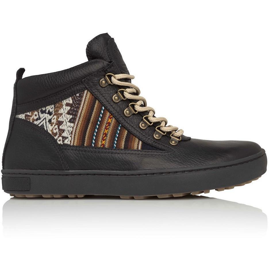 barracuda camping High Top Leather Peruvian Fabric Camping Barracuda lace up Boot - Blac