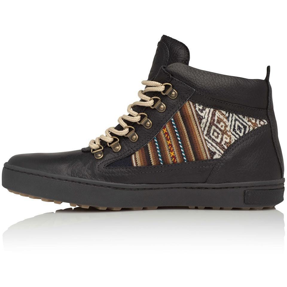 High Top Leather Peruvian Fabric Camping Barracuda lace up Boot - Black