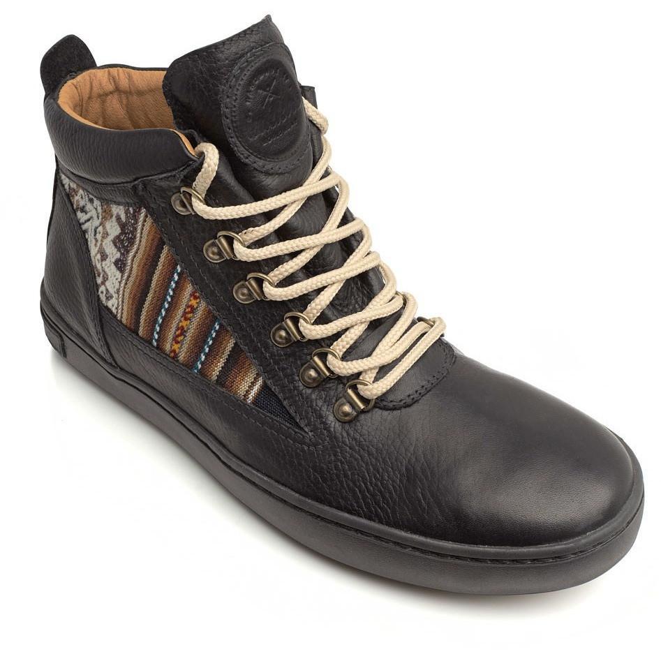 High Top Leather Peruvian Fabric Camping Barracuda lace up Boot - Black