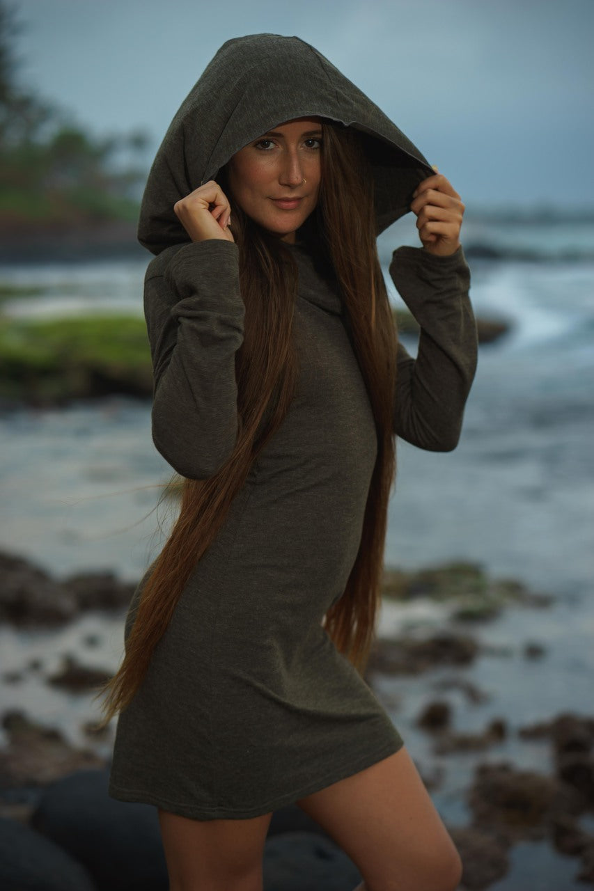 Long Neck Cowl Hoodie Dress