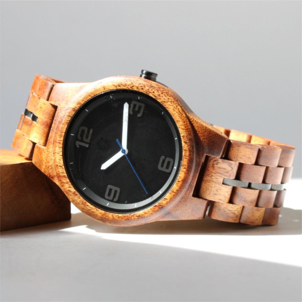 Solid Koa Wood Watch Round Face/Metal