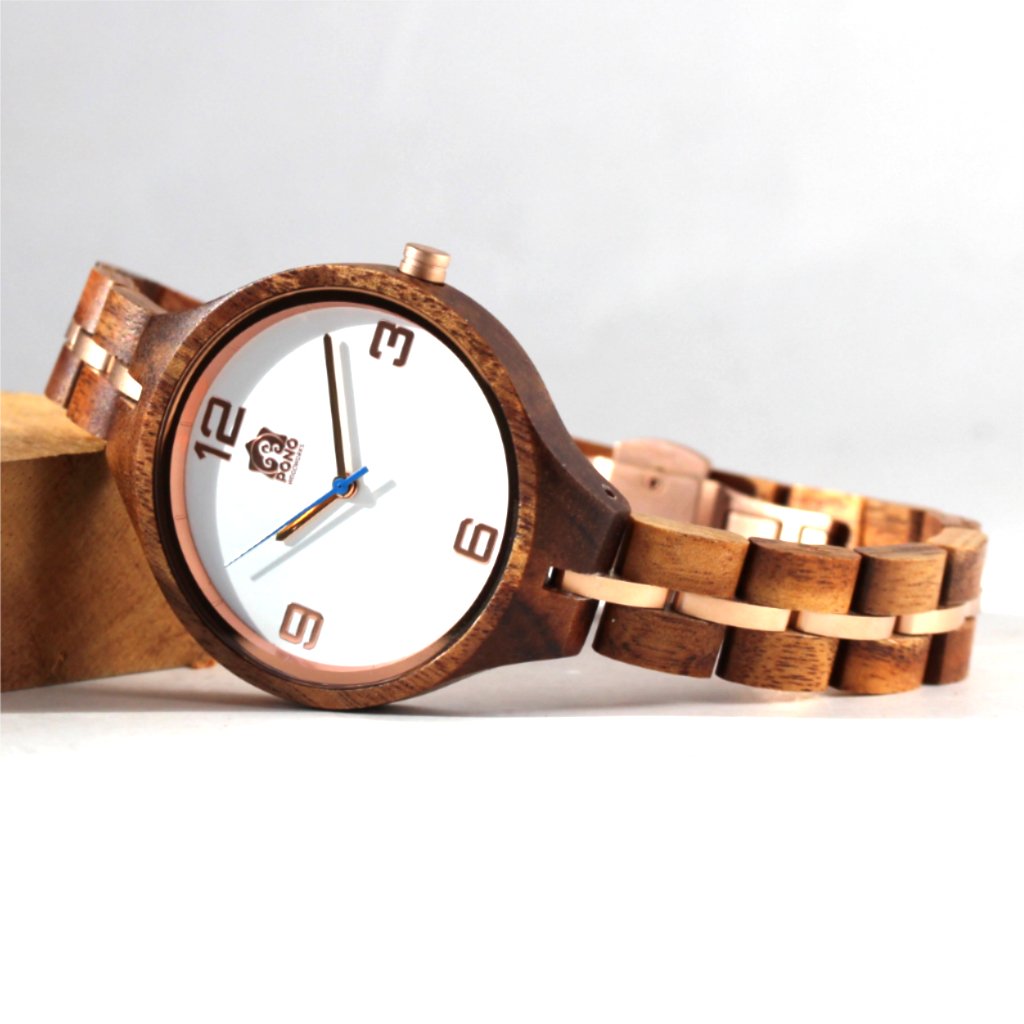 Solid Koa Wood Watch Round/White Face