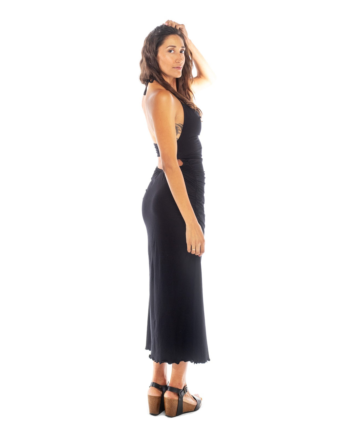 Long Puka Dress with Small Cowl Neck