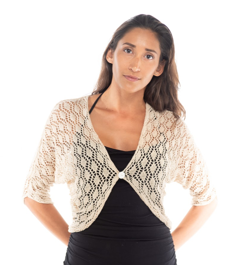 Knitted Bolero Motiv with Handmade Mother of Pearl Shell Button