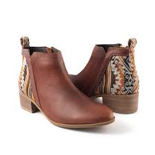 Peruvian Fabric Brown Leather Zip Low Boot Bootie